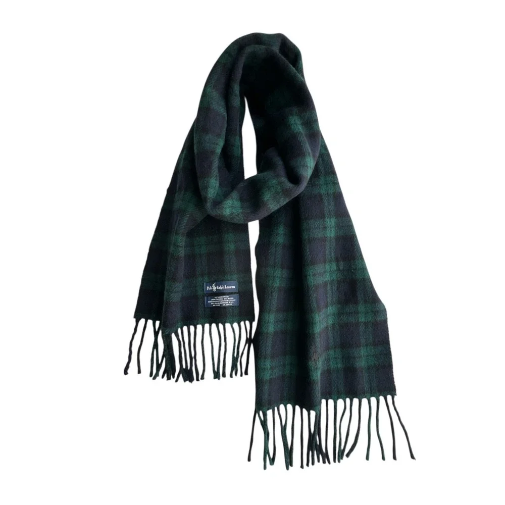 Polo Ralph Lauren Scarf Plaid Lambswool Blend Blue Green Black Tartan Classic